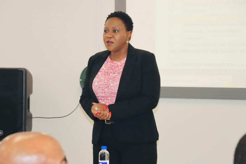 The Acting Director-General, Ms Thulisile Manzini, delivering a progress update during the meeting on commitments made in the previous financial year 2023/2024.