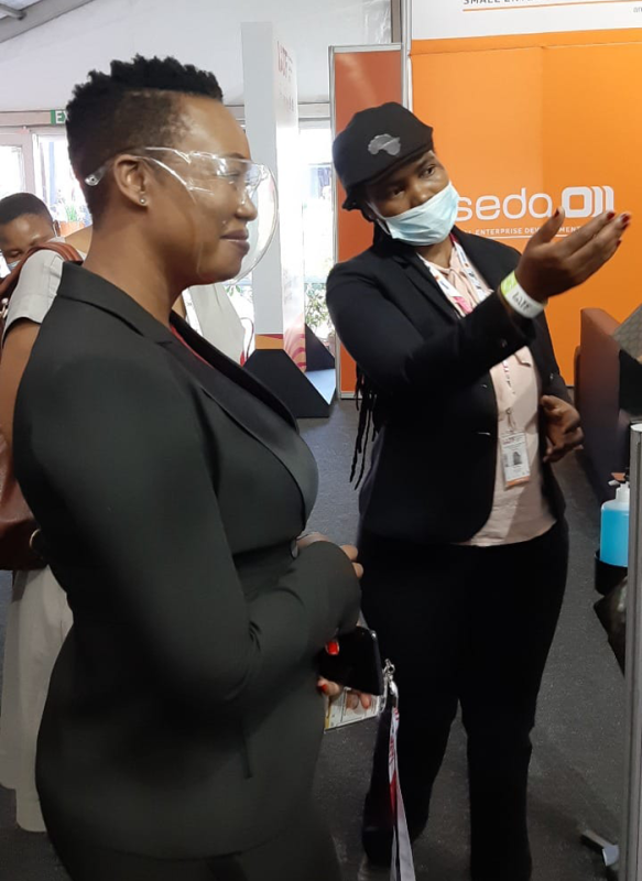 Minister Stella-Ndabeni Abrahams engaging SMMEs at the Intra African Trade Fair in Durban ICC