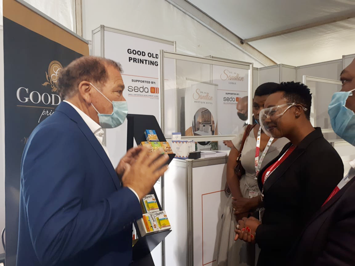 Minister Stella-Ndabeni Abrahams engaging SMMEs at the Intra African Trade Fair in Durban ICC
