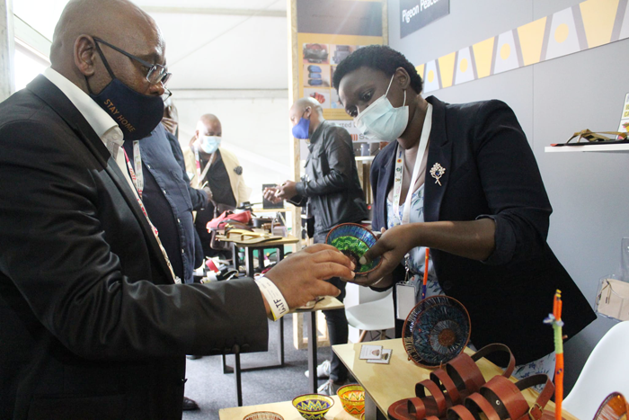 Deputy Minister Mr Sidumo Dlamini engaging SMMEs at the Intra African Trade Fair in Durban ICC